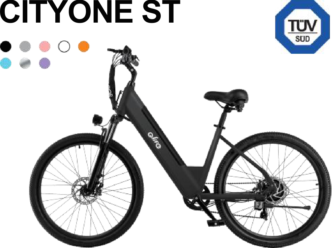 Qlife CityOne ST step-thru commuter electric bike, side view