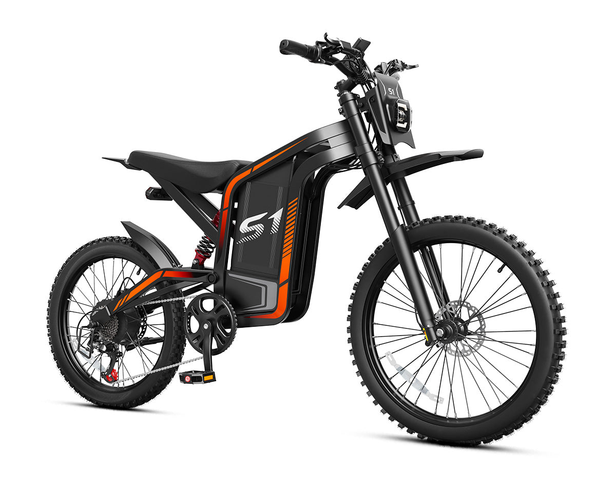 Qlife Vela S1 electric dirt bike in orange