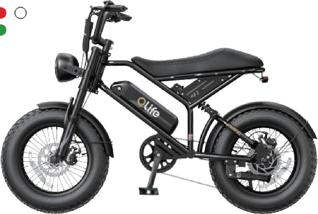 Qlife Spark D1 moped-style electric bike, side view
