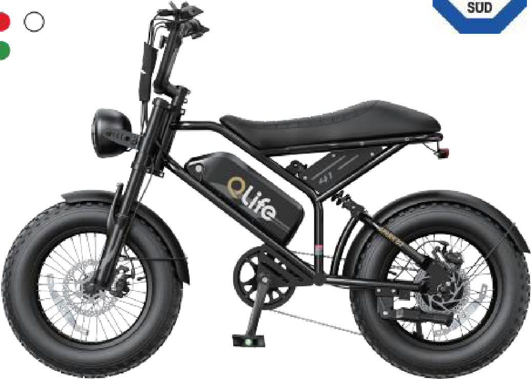 Qlife Spark D2 moped-style electric bike, side view