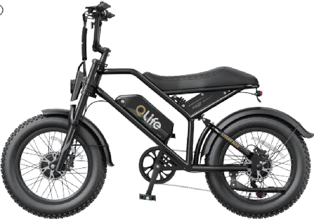Qlife Spark Max dual motor moped-style electric bike, side view